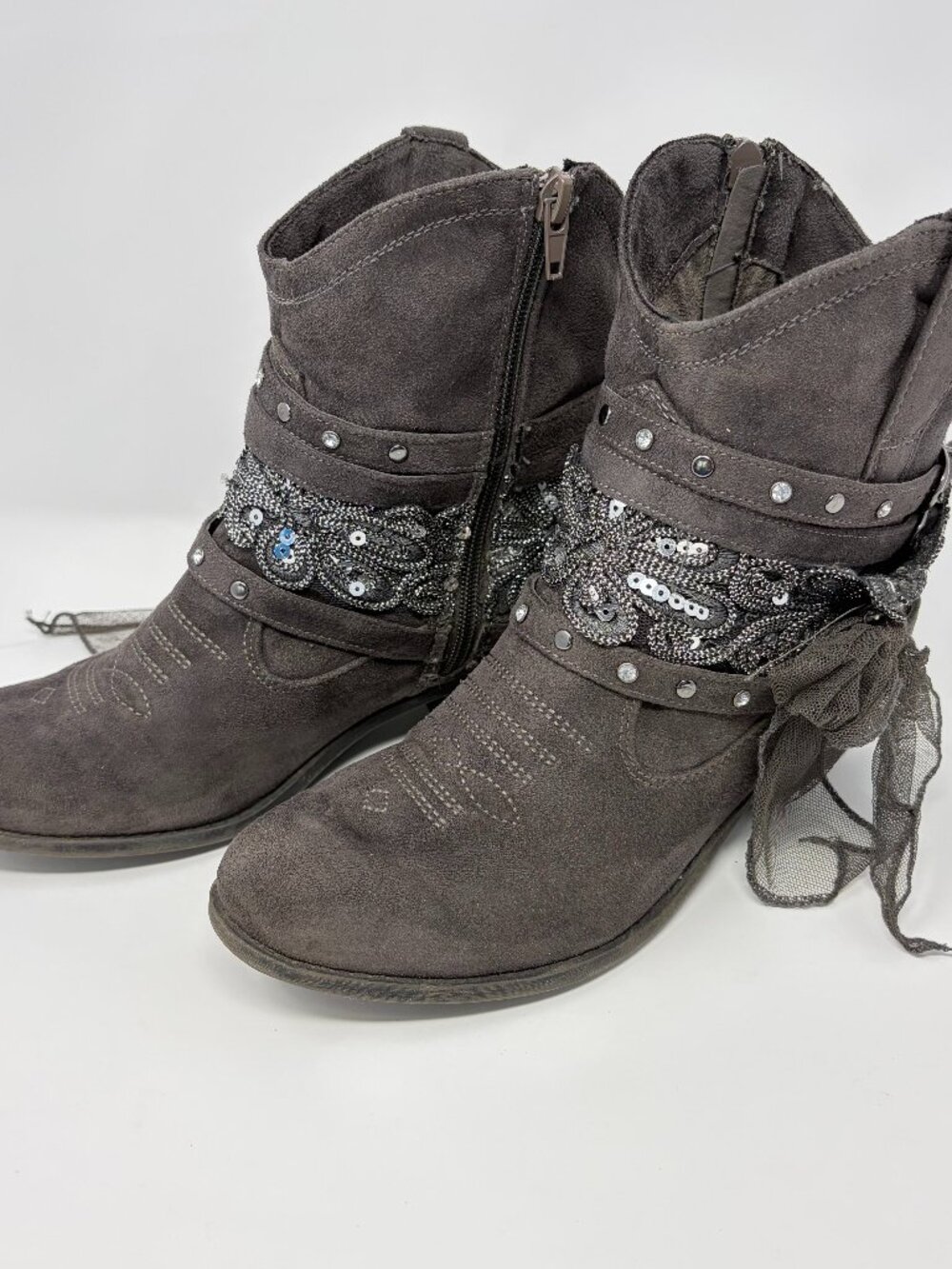 Not Rated Womens Midas Ankle Bootie Grey Size 8.5 Cowboy Western Bling Boot Sho